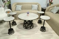 طقم طاولة 5قطع حديد ليزر مع سطح خشب شبيه الرخام