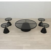 طقم طاولات عمود صاج ارضي سطح زجاج شفاف اسود