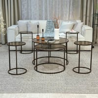 طقم طاولات ضيافة لون بني زجاج بني مع 4 خدمة