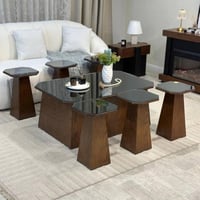 طقم طاولات ضيافة بني مع 6 خدمة