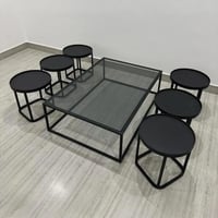 طقم طاولة ضيافة ارضي سطح زجاج أسود مع 6 خدمة سطح ح...