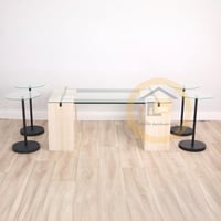 طقم طاولات 5 قطع لون اسود وبيج قاعدة بديل رخام وسط...