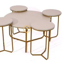 طقم طاولة مع 4 خدمة لون ذهبي وسطح خشب بيج شبية الر...