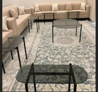 طقم طاولات 7قطع سطح زجاج اسود شفاف