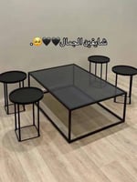 طقم طاولات 5قطع ايطار اسود سطح زجاج اسود شفاف