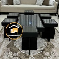 طقم طاولات كنب قاعده اسود سطح مراية