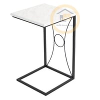 طاولة خدمة مربعه قاعدة معدن لون اسود سطح خشب ابيض...