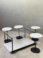 طقم طاولات 5قطع سطح زجاج مع خشب