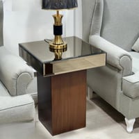 طاولة جانبية خشب سنديان وسطح زجاج بني