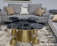 طقم طاولة صاج القاعدة سطح رخام اسود