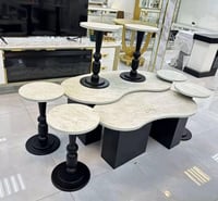 طقم طاولات 7قطع. سطح بديل رخام القواعد خشب