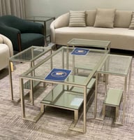 طقم طاولة دورين سطح زجاج شفاف تحت مراية بني