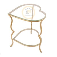 طاولة خدمة دورين قاعدة حديد شكل قلب لون ذهبي سطح ز...