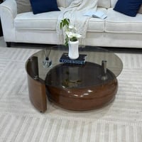 طاوله اساسيه مفرد زجاج بني مع خشب بكفرات