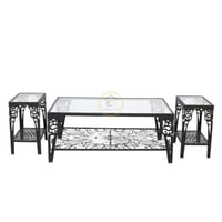 طقم طاولة قهوة ليزر دورين لون اسود مطفي سطح زجاج ش...