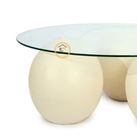 طاولة تقديم رخام صناعي بشكل كورة لون بيج خشن سطح ز...