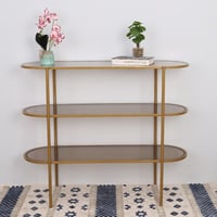 طاولة مدخل 3 دور شكل بيضاوي زجاج شفاف لون بني و حد...