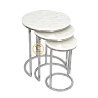 طقم طاولة خدمة استيل سطح خشب شبية الرخام