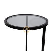 طاولة خدمة قاعدة حديد أسود وسطح زجاج اسود شفاف