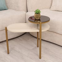 طاولة خدمة قاعدة حديد لون بني وسطح شبيه الرخام و ز...