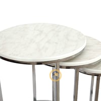 طقم طاولة خدمة استيل سطح خشب شبية الرخام