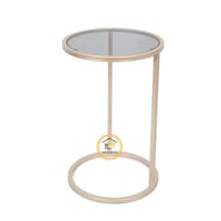 طاولة خدمة قاعدة حديد لون مكس وسطح زجاج بني شف