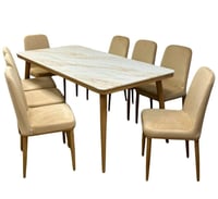 طاولة طعام سطح رخام مع 8 كراسي بقواعد حديد