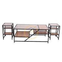 طاولة قهوه دورين قاعدة لون اسود سكح زجاج شفاف وخشب...