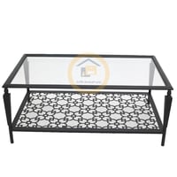 طقم طاولة تقديم مع 4 طاولات خدمة لون اسود قص ليزر...