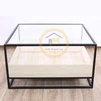 طاولة تقديم مفردة مربعه لون بيج واسود