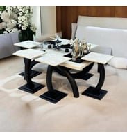 طقم طاولات قهوه وتقديم بديل الرخام 7قطع قاعدة اسود