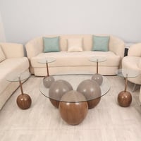 طقم طاولة مع 4 طاولات خدمة رخام صناعي لون بني شكل...