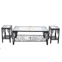 طقم طاولة قهوة ليزر دورين لون اسود مطفي سطح زجاج ش...