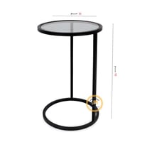 طاولة خدمة قاعدة حديد أسود وسطح زجاج اسود شفاف