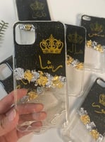 كفر جوال ايفون شفاف بإسم مطرز بورق الذهب والفضه مط...
