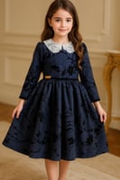 فستان شامواه كحلي بنقوش مخمل