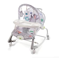 كرسي هزاز للأطفال مع طاولة طعام ومظلة وعجلات