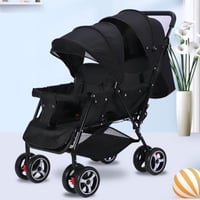 عربة اطفال مزدوجة توأم باللون الاسود