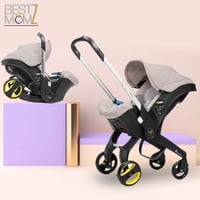 عربة أطفال وكرسي سيارة -بيج