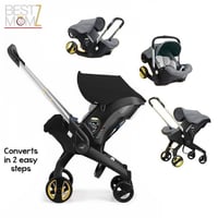 عربة أطفال وكرسي سيارة -بيج