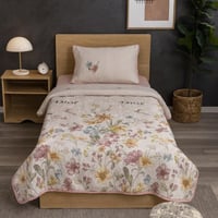 مفرش مفرد ونص بتصميم زهور ناعم-3قطع