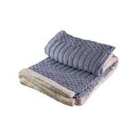 بطانية السعد مخمل فرو- مفرد ونص لون سماوي