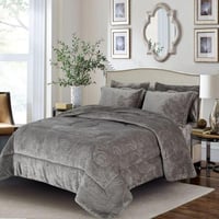 مفرش شتوي مفرد ونص مخمل 4 قطع - سوفت- رصاصي