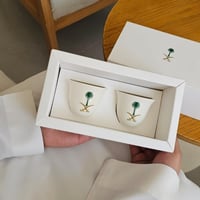 طقم فناجين قهوة عربية بشعار السيفين والنخلة