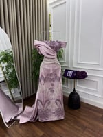 فستان سهره تل تطريز خرز وذيل ميكادو المقاسات بالرق...