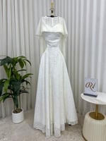 فستان دانتيل ابيض القماش دانتيل + جورجيت دبل كلوش...