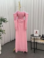 فستان سهره القماش باربي + تطريز فصوص لولو + ريش أص...