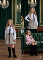 طقم بناتي تركي. تشيرت+جاكيت+تنوره+كرفته+اكسسوار