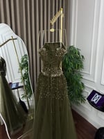 فستان سهره تل دانتيل لول زركون كلوش ذيل المقاسات ب...