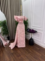 فستان سهره تل تطريز خرز وذيل ميكادو المقاسات بالرق...